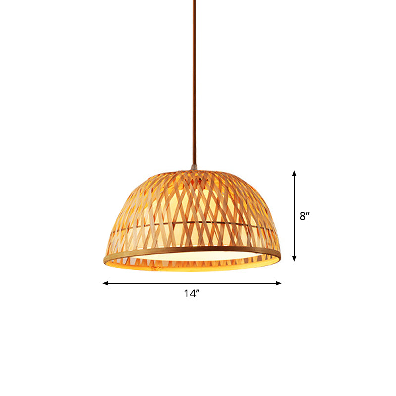 Crisscross-Woven Bowl/Oval/Bell Pendant Asia Bamboo 1 Head Tearoom Hanging Ceiling Light in Beige, 9