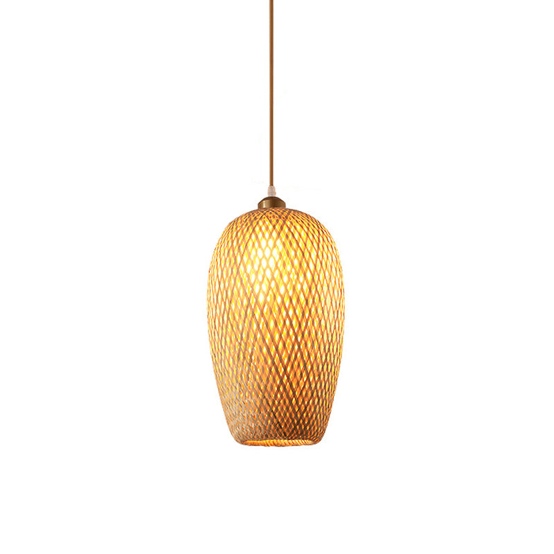 Crisscross-Woven Bowl/Oval/Bell Pendant Asia Bamboo 1 Head Tearoom Hanging Ceiling Light in Beige, 9