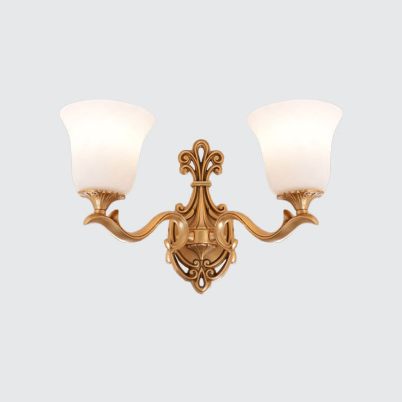 Alabaster Glass Bell Wall Sconce Antique 1/2-Light Tearoom Wall Mounted Lighting in Brass Clearhalo 'Wall Lamps & Sconces' 'Wall Lights' Lighting' 1960345