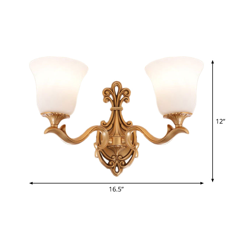 Alabaster Glass Bell Wall Sconce Antique 1/2-Light Tearoom Wall Mounted Lighting in Brass Clearhalo 'Wall Lamps & Sconces' 'Wall Lights' Lighting' 1960346