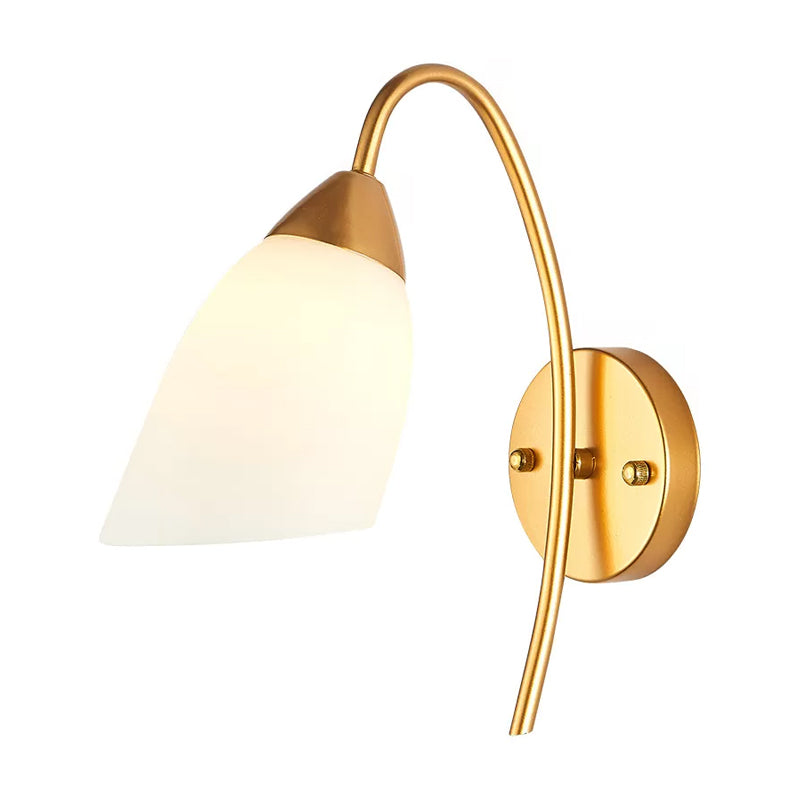 Cone/Tulip Living Room Wall Lamp Minimalist Ivory Glass 1-Light Gold Gooseneck Sconce Lighting Clearhalo 'Wall Lamps & Sconces' 'Wall Lights' Lighting' 1960430