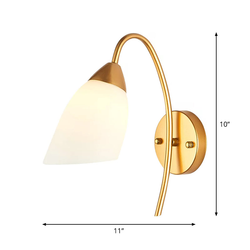 Cone/Tulip Living Room Wall Lamp Minimalist Ivory Glass 1-Light Gold Gooseneck Sconce Lighting Clearhalo 'Wall Lamps & Sconces' 'Wall Lights' Lighting' 1960431