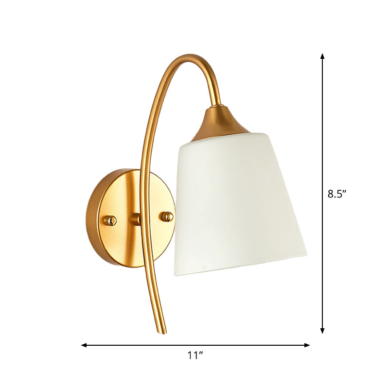 Cone/Tulip Living Room Wall Lamp Minimalist Ivory Glass 1-Light Gold Gooseneck Sconce Lighting Clearhalo 'Wall Lamps & Sconces' 'Wall Lights' Lighting' 1960436