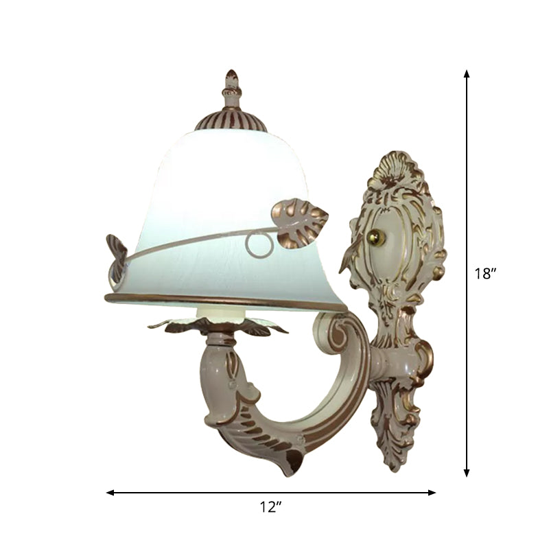 Cream Glass Bell Wall Lamp Farmhouse 1 Bulb Dining Room Wall Mount Lighting Fixture in White Clearhalo 'Wall Lamps & Sconces' 'Wall Lights' Lighting' 1960446