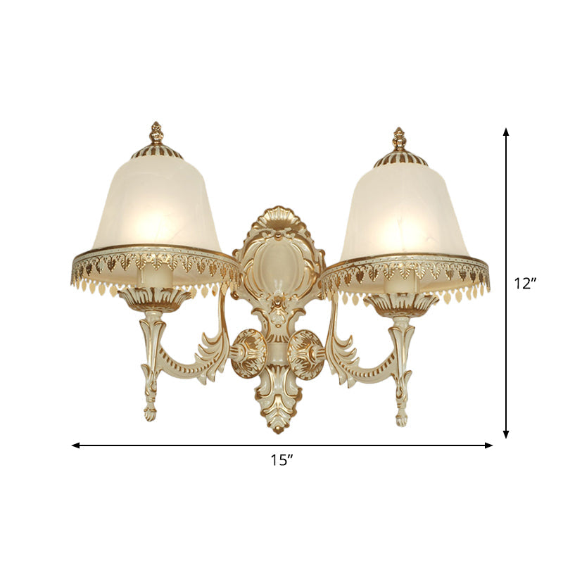 Opal Frosted Glass Cloche Wall Sconce Traditional 2-Head Dining Room Wall Mount Lamp with Trim in White Clearhalo 'Wall Lamps & Sconces' 'Wall Lights' Lighting' 1960463