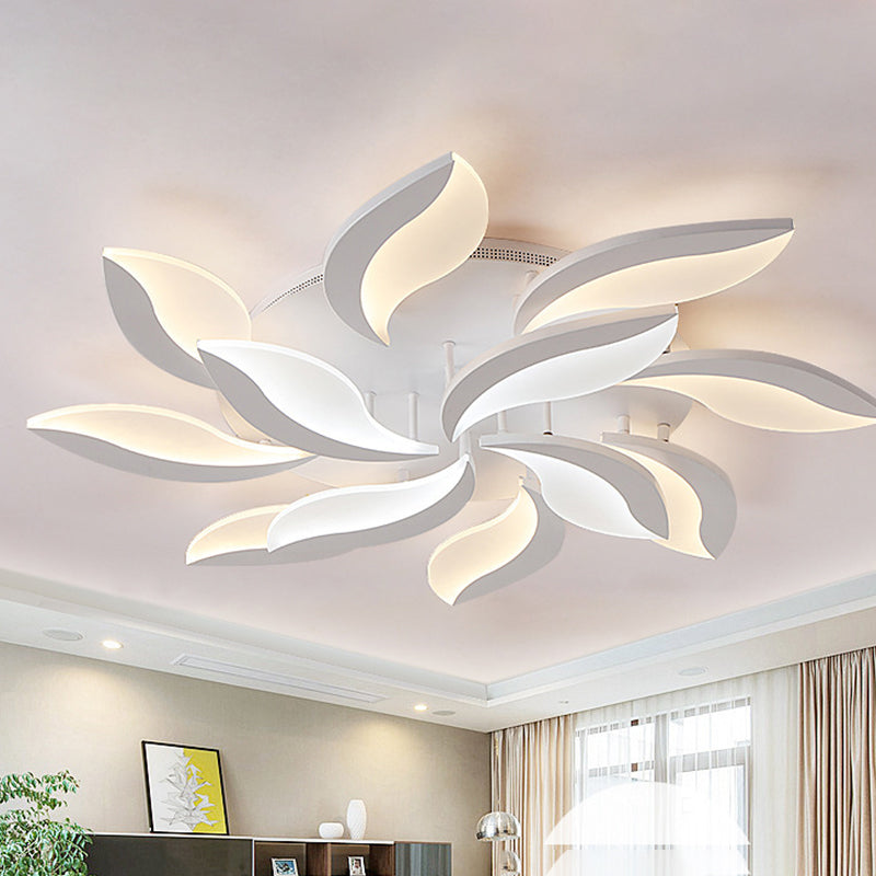 White Leaf Shaped Flushmount Lighting Contemporary 3/12/15 Lights Acrylic LED Semi Flush Mount Ceiling Light 12 White Clearhalo 'Ceiling Lights' 'Close To Ceiling Lights' 'Close to ceiling' 'Semi-flushmount' Lighting' 1960565