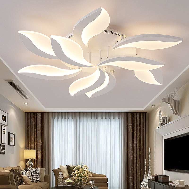 White Leaf Shaped Flushmount Lighting Contemporary 3/12/15 Lights Acrylic LED Semi Flush Mount Ceiling Light 9 White Clearhalo 'Ceiling Lights' 'Close To Ceiling Lights' 'Close to ceiling' 'Semi-flushmount' Lighting' 1960570