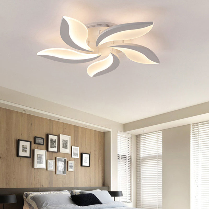 White Leaf Shaped Flushmount Lighting Contemporary 3/12/15 Lights Acrylic LED Semi Flush Mount Ceiling Light Clearhalo 'Ceiling Lights' 'Close To Ceiling Lights' 'Close to ceiling' 'Semi-flushmount' Lighting' 1960576