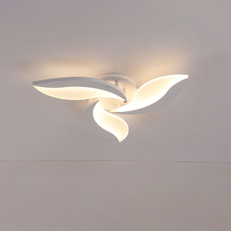 White Leaf Shaped Flushmount Lighting Contemporary 3/12/15 Lights Acrylic LED Semi Flush Mount Ceiling Light 3 White Clearhalo 'Ceiling Lights' 'Close To Ceiling Lights' 'Close to ceiling' 'Semi-flushmount' Lighting' 1960580