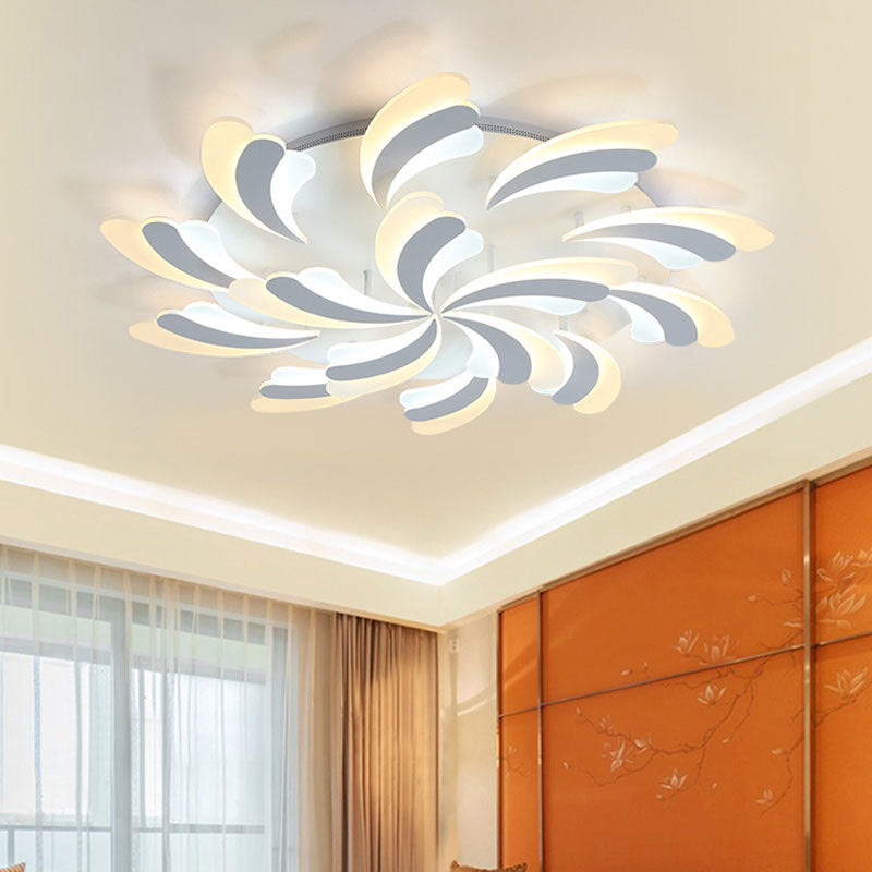 Stylish Modern Wing Ceiling Light Acrylic 9/12/15-Light Bedroom Semi Flush Mount Light Fixture in Warm/White Light 15 White Clearhalo 'Ceiling Lights' 'Close To Ceiling Lights' 'Close to ceiling' 'Semi-flushmount' Lighting' 1960612