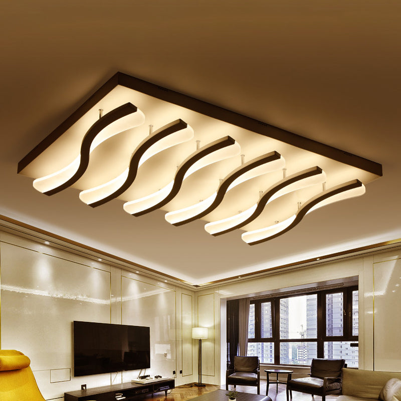 Square/Rectangle Acrylic Ceiling Lighting Modern 4/6/7-Light White LED Wavy Flush Mounted Light in Warm/White Light Clearhalo 'Ceiling Lights' 'Close To Ceiling Lights' 'Close to ceiling' 'Flush mount' Lighting' 1960662