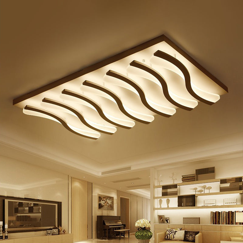 Square/Rectangle Acrylic Ceiling Lighting Modern 4/6/7-Light White LED Wavy Flush Mounted Light in Warm/White Light Clearhalo 'Ceiling Lights' 'Close To Ceiling Lights' 'Close to ceiling' 'Flush mount' Lighting' 1960666