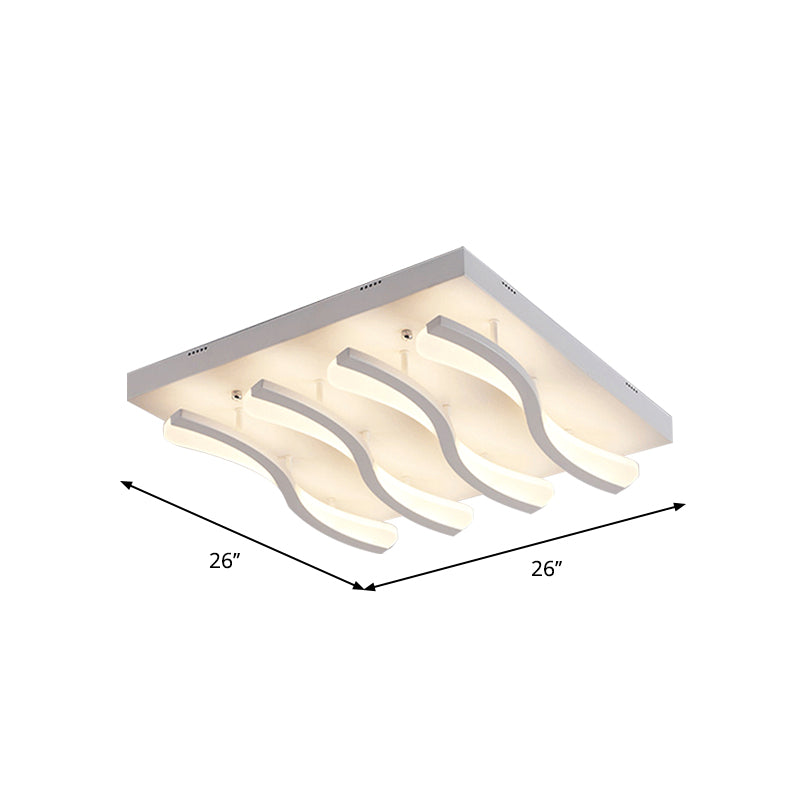 Square/Rectangle Acrylic Ceiling Lighting Modern 4/6/7-Light White LED Wavy Flush Mounted Light in Warm/White Light Clearhalo 'Ceiling Lights' 'Close To Ceiling Lights' 'Close to ceiling' 'Flush mount' Lighting' 1960673