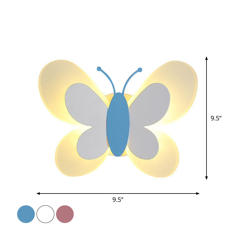 Butterfly LED Sconce Lamp Cartoon Acrylic Pink/White/Blue LED Wall Lighting Fixture in Warm/White Light for Kindergarten Clearhalo 'Modern wall lights' 'Modern' 'Wall Lamps & Sconces' 'Wall Lights' Lighting' 1960748