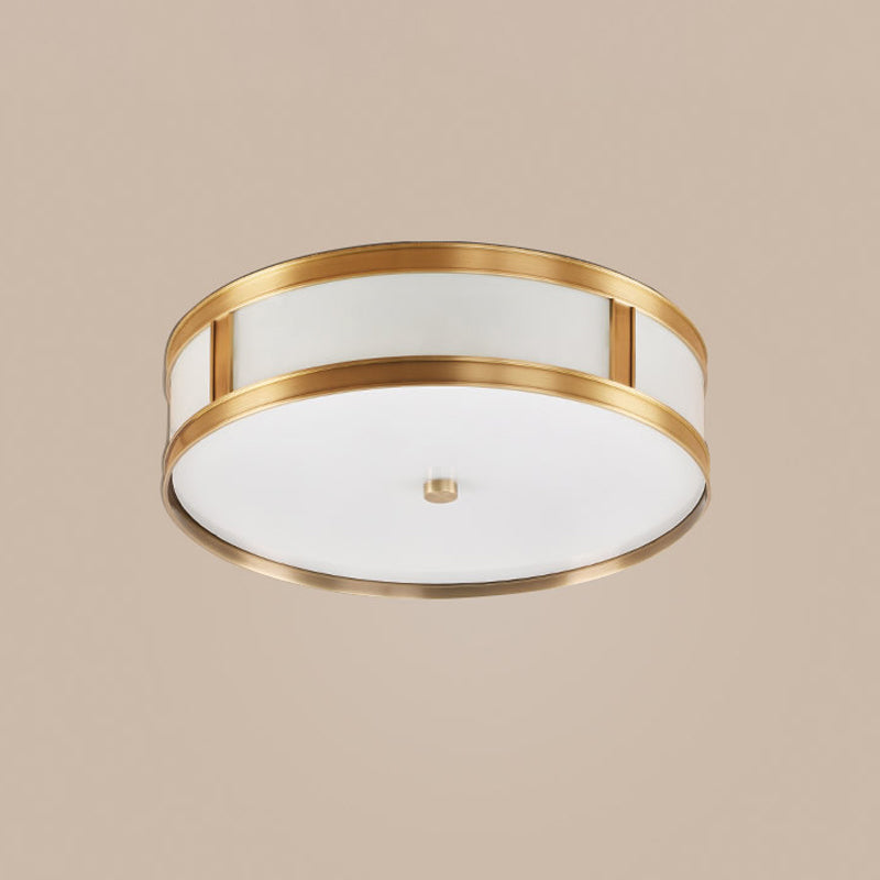 2 Lights Drum Flush Mount Light Colonial Brass Opal Glass Ceiling Light Flush Mount Clearhalo 'Ceiling Lights' 'Close To Ceiling Lights' 'Close to ceiling' 'Flush mount' Lighting' 1963547