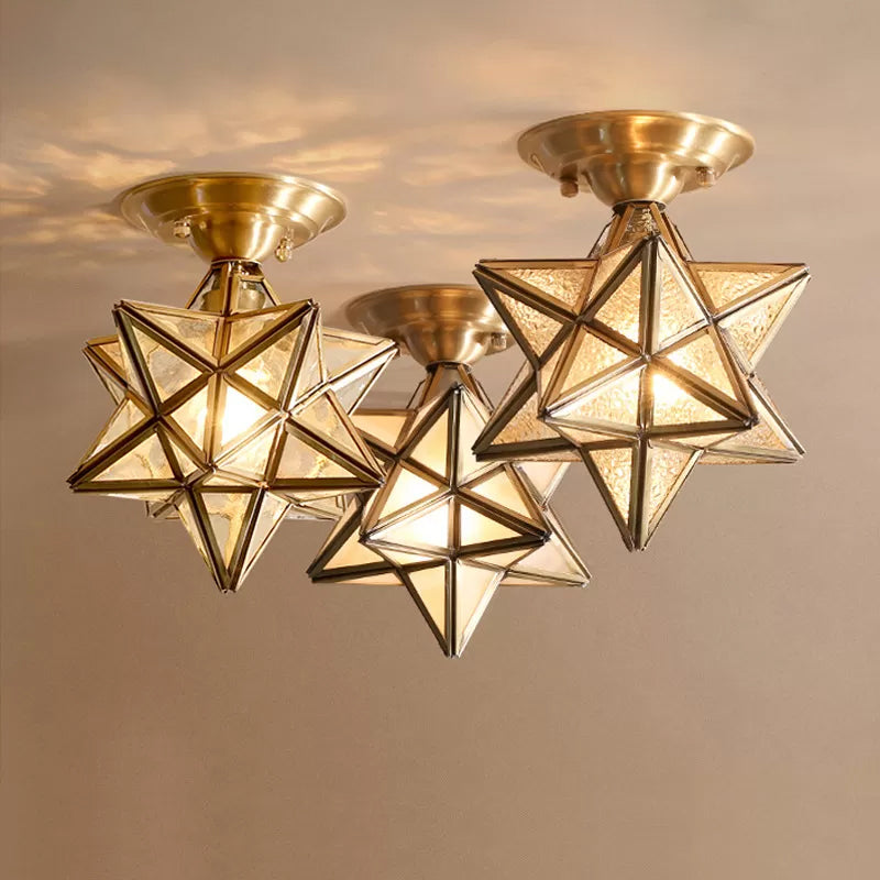 Diamond/Star Bedroom Ceiling Light Flush Mount Traditional Transparent Glass 1-Light Brass Flushmount Lighting Brass Star Clearhalo 'Ceiling Lights' 'Close To Ceiling Lights' 'Close to ceiling' 'Flush mount' Lighting' 1963577