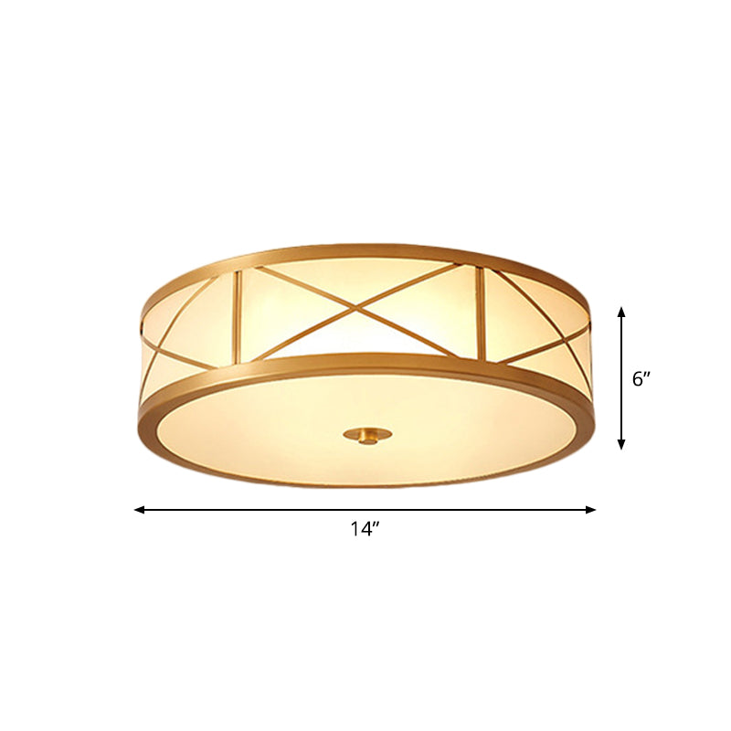 Scalloped/Bowl/Flower Frosted Glass Flush Mount Light Vintage 3 Lights Bedroom Ceiling Light in Brass Clearhalo 'Ceiling Lights' 'Close To Ceiling Lights' 'Close to ceiling' 'Flush mount' Lighting' 1963635