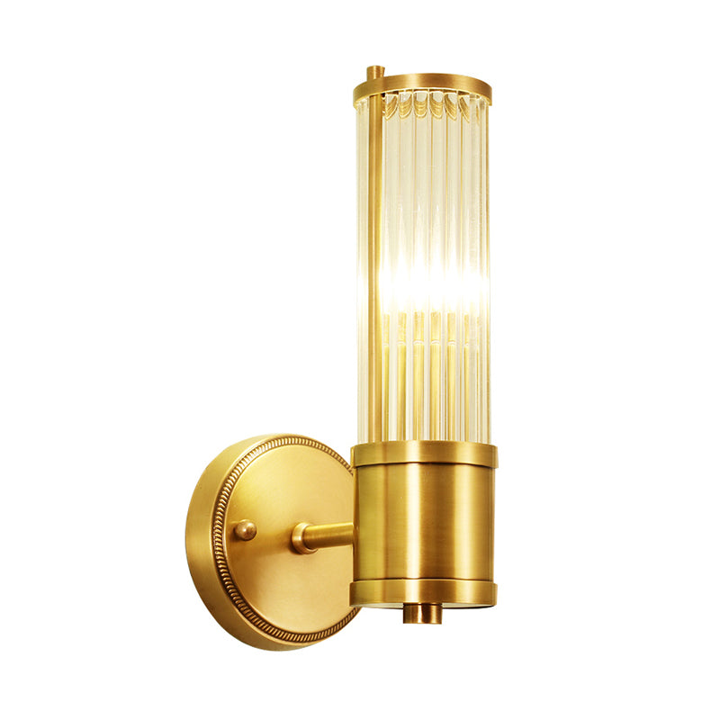 Ribbed Crystal Pole Wall Lamp Traditional 1/2-Light Bedroom Wall Sconce Lighting in Brass Clearhalo 'Wall Lamps & Sconces' 'Wall Lights' Lighting' 1963730