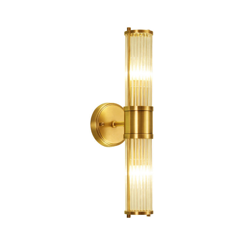 Ribbed Crystal Pole Wall Lamp Traditional 1/2-Light Bedroom Wall Sconce Lighting in Brass Clearhalo 'Wall Lamps & Sconces' 'Wall Lights' Lighting' 1963735