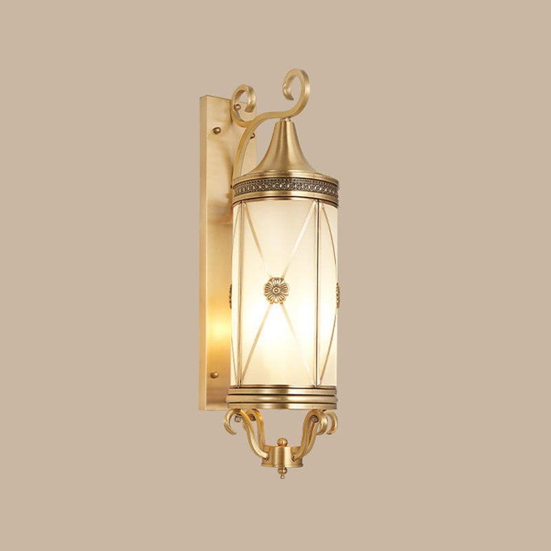 3 Lights Cylindrical Wall Sconce Minimalist Polished Brass/Antique Brass Clear/Frosted Glass Wall Light for Porch Clearhalo 'Wall Lamps & Sconces' 'Wall Lights' Lighting' 1963739