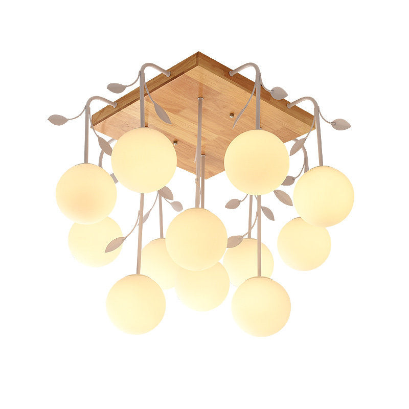 Wood Balloon Flush Mount Light Art Deco Ceiling Light Fixture in Beige for Living Room Clearhalo 'Ceiling Lights' 'Close To Ceiling Lights' 'Close to ceiling' 'Glass shade' 'Glass' 'Pendant Lights' Lighting' 196416