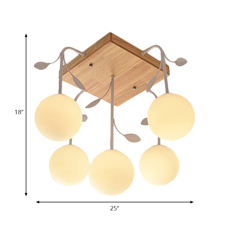 Wood Balloon Flush Mount Light Art Deco Ceiling Light Fixture in Beige for Living Room Clearhalo 'Ceiling Lights' 'Close To Ceiling Lights' 'Close to ceiling' 'Glass shade' 'Glass' 'Pendant Lights' Lighting' 196420