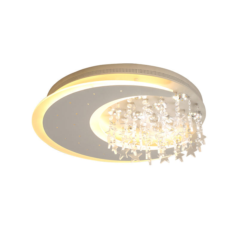 White Crescent LED Flushmount Light with Crystal Deco Modern Acrylic Ceiling Lamp for Kid Bedroom Clearhalo 'Ceiling Lights' 'Close To Ceiling Lights' 'Close to ceiling' 'Flush mount' Lighting' 196517