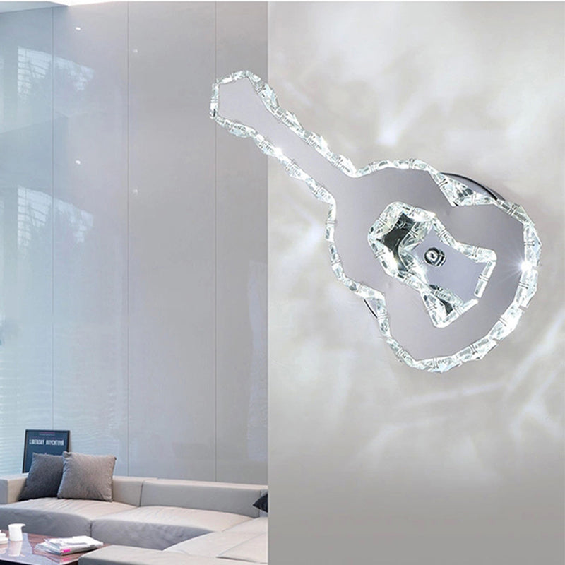 Guitar Shaped Wall Light with Crystal Modern Stainless Steel Wall Lamp in Chrome for Cafe Clearhalo 'Wall Lamps & Sconces' 'Wall Lights' Lighting' 196576