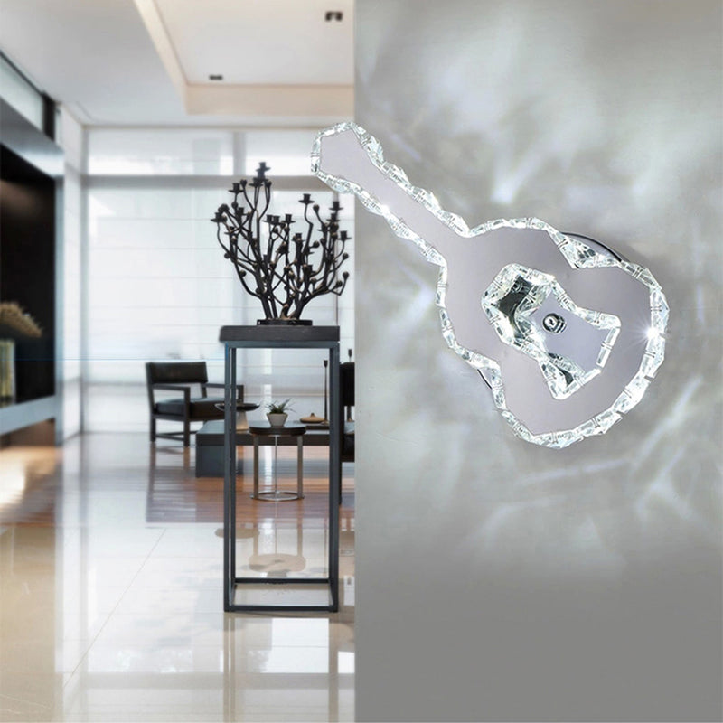 Guitar Shaped Wall Light with Crystal Modern Stainless Steel Wall Lamp in Chrome for Cafe Clearhalo 'Wall Lamps & Sconces' 'Wall Lights' Lighting' 196577