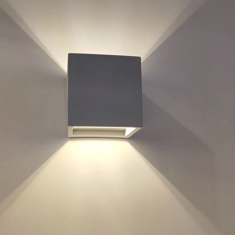 Cube/Cuboid Cement Flush Mount Wall Light Nordic 1 Head Grey Up Down Sconce Light for Stairs, 4