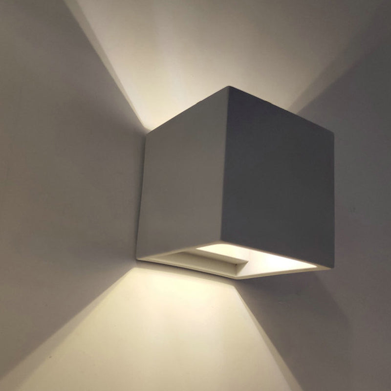 Cube/Cuboid Cement Flush Mount Wall Light Nordic 1 Head Grey Up Down Sconce Light for Stairs, 4