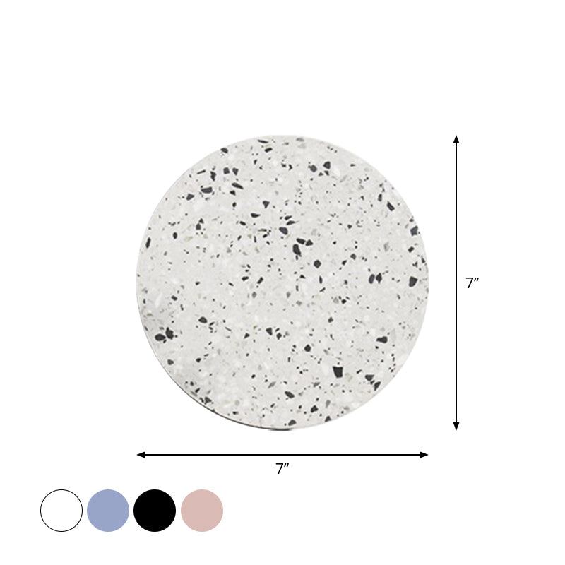 Disc Shaped LED Wall Sconce Minimalist Terrazzo Bedroom Wall Mount Light in Pink/Blue/Black, 7