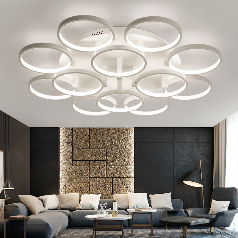 Flower-Like Circle Flush Light Modern Acrylic 9/12 Lights Living Room LED Semi Flush Ceiling Light in White 12 White Clearhalo 'Ceiling Lights' 'Close To Ceiling Lights' 'Close to ceiling' 'Semi-flushmount' Lighting' 1968804