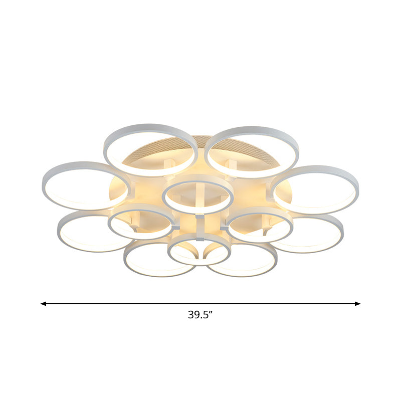 Flower-Like Circle Flush Light Modern Acrylic 9/12 Lights Living Room LED Semi Flush Ceiling Light in White Clearhalo 'Ceiling Lights' 'Close To Ceiling Lights' 'Close to ceiling' 'Semi-flushmount' Lighting' 1968808