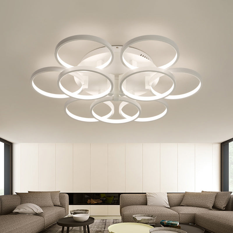 Flower-Like Circle Flush Light Modern Acrylic 9/12 Lights Living Room LED Semi Flush Ceiling Light in White 9 White Clearhalo 'Ceiling Lights' 'Close To Ceiling Lights' 'Close to ceiling' 'Semi-flushmount' Lighting' 1968809