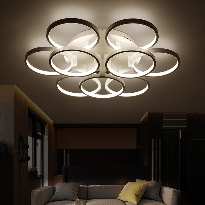 Flower-Like Circle Flush Light Modern Acrylic 9/12 Lights Living Room LED Semi Flush Ceiling Light in White Clearhalo 'Ceiling Lights' 'Close To Ceiling Lights' 'Close to ceiling' 'Semi-flushmount' Lighting' 1968810