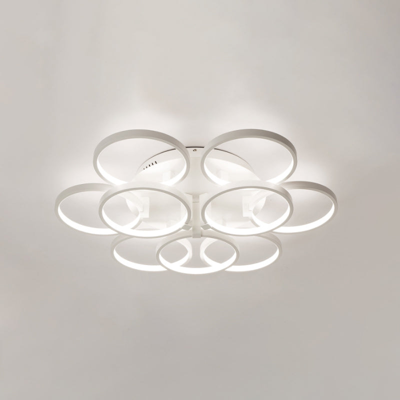 Flower-Like Circle Flush Light Modern Acrylic 9/12 Lights Living Room LED Semi Flush Ceiling Light in White Clearhalo 'Ceiling Lights' 'Close To Ceiling Lights' 'Close to ceiling' 'Semi-flushmount' Lighting' 1968812