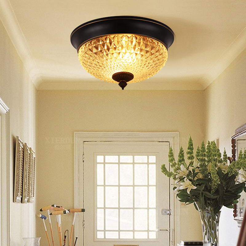 2 Bulbs Crown Flush Mount Lamp Traditional Black Clear Faceted Glass Ceiling Flush Light, 12