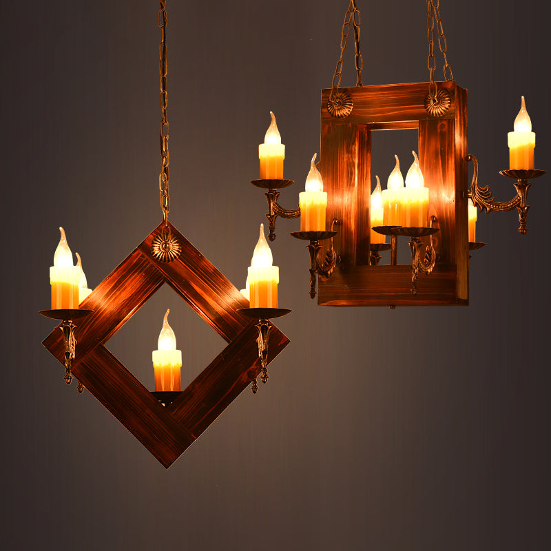 Brown 5/7 Lights Hanging Ceiling Light Industrial Wood Candelabra Chandelier Light Fixture 5 Wood Clearhalo 'Ceiling Lights' 'Chandeliers' 'Industrial Chandeliers' 'Industrial' 'Middle Century Chandeliers' 'Tiffany' Lighting' 1968855