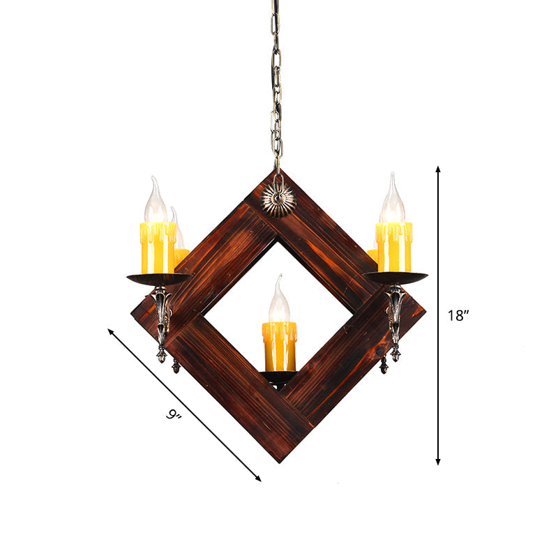 Brown 5/7 Lights Hanging Ceiling Light Industrial Wood Candelabra Chandelier Light Fixture Clearhalo 'Ceiling Lights' 'Chandeliers' 'Industrial Chandeliers' 'Industrial' 'Middle Century Chandeliers' 'Tiffany' Lighting' 1968859