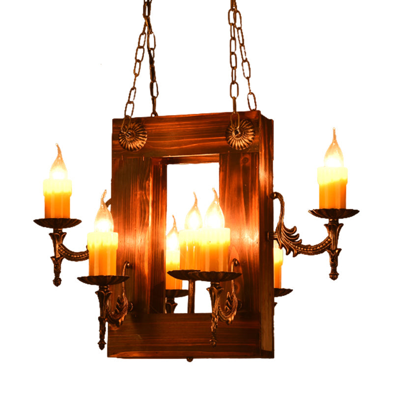 Brown 5/7 Lights Hanging Ceiling Light Industrial Wood Candelabra Chandelier Light Fixture 7 Wood Clearhalo 'Ceiling Lights' 'Chandeliers' 'Industrial Chandeliers' 'Industrial' 'Middle Century Chandeliers' 'Tiffany' Lighting' 1968861