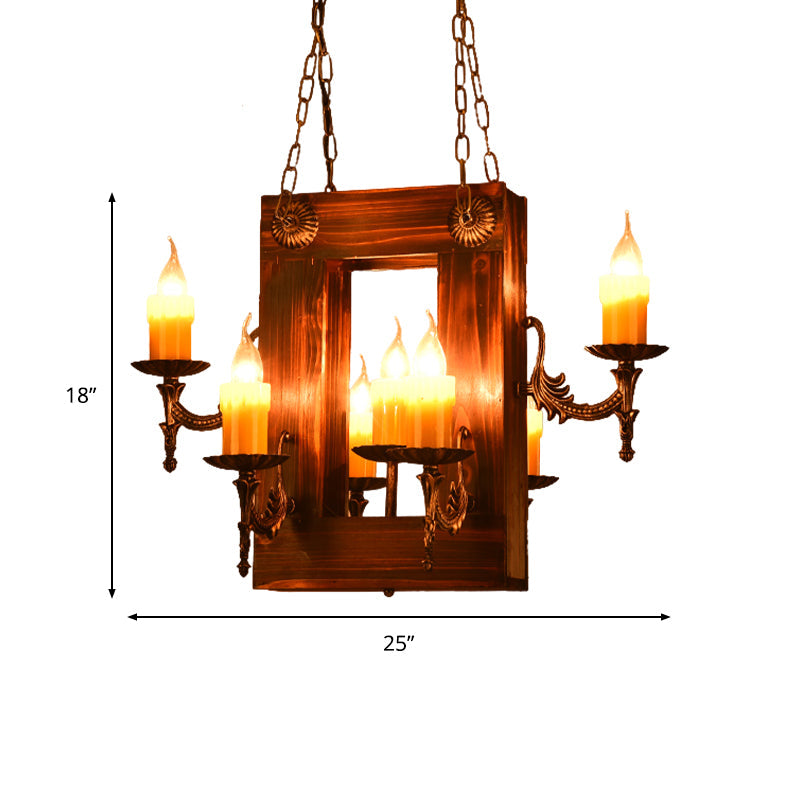 Brown 5/7 Lights Hanging Ceiling Light Industrial Wood Candelabra Chandelier Light Fixture Clearhalo 'Ceiling Lights' 'Chandeliers' 'Industrial Chandeliers' 'Industrial' 'Middle Century Chandeliers' 'Tiffany' Lighting' 1968863