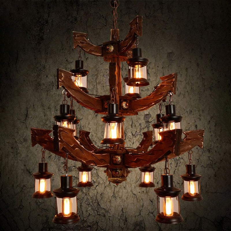 Wood Black Chandelier Lamp Tree/Rudder 15 Heads Industrial Suspension Lighting Fixture Black Tree Clearhalo 'Carpenter Chandeliers' 'Ceiling Lights' 'Chandeliers' 'Industrial Chandeliers' 'Industrial' 'Middle Century Chandeliers' 'Modern' 'Tiffany' Lighting' 1968870