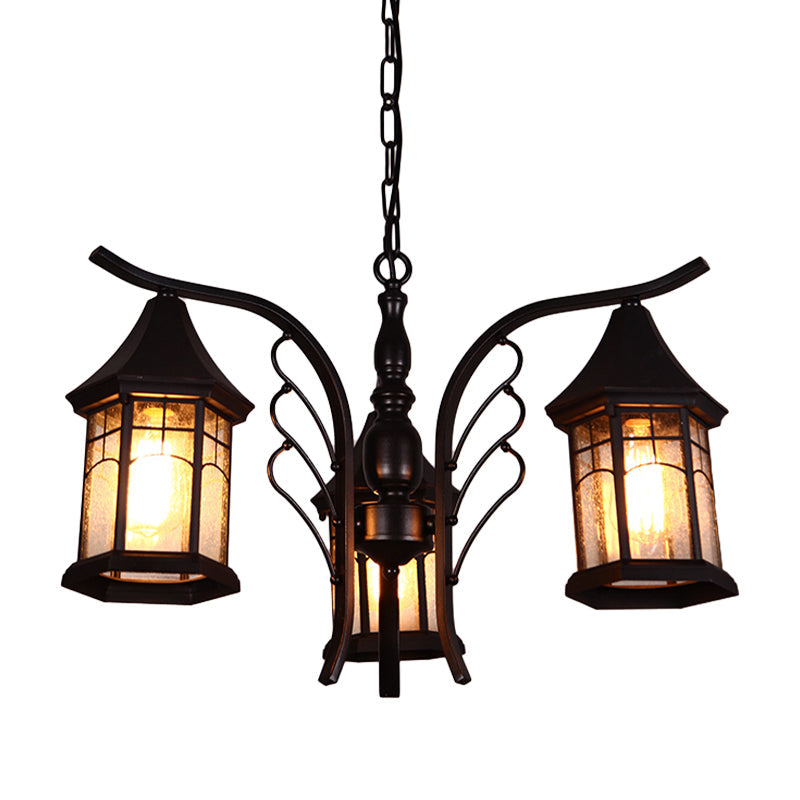 Black 3/5/6 Heads Ceiling Light Industrial Clear Glass Lantern Chandelier Light Fixture Clearhalo 'Ceiling Lights' 'Chandeliers' 'Glass shade' 'Glass' 'Industrial Chandeliers' 'Industrial' 'Middle Century Chandeliers' 'Tiffany' Lighting' 1968886