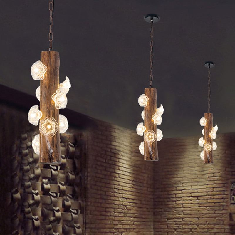 8 Heads Wood Hanging Chandelier Industrial Beige Flared Restaurant Suspension Lamp Clearhalo 'Carpenter Chandeliers' 'Ceiling Lights' 'Chandeliers' 'Industrial Chandeliers' 'Industrial' 'Middle Century Chandeliers' 'Modern' 'Tiffany' Lighting' 1968888