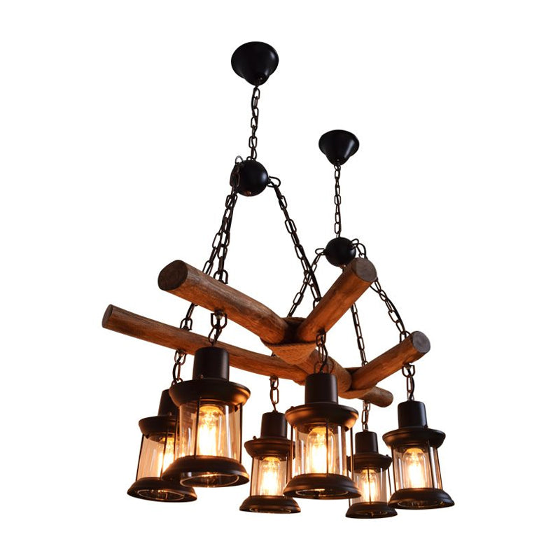 6 Heads Wood Pendant Lamp Industrial Wood Lantern Restaurant Chandelier Light Fixture Clearhalo 'Carpenter Chandeliers' 'Ceiling Lights' 'Chandeliers' 'Industrial Chandeliers' 'Industrial' 'Middle Century Chandeliers' 'Modern' 'Tiffany' Lighting' 1968908