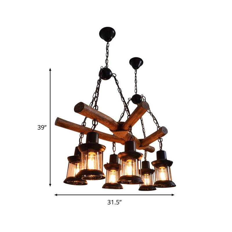 6 Heads Wood Pendant Lamp Industrial Wood Lantern Restaurant Chandelier Light Fixture Clearhalo 'Carpenter Chandeliers' 'Ceiling Lights' 'Chandeliers' 'Industrial Chandeliers' 'Industrial' 'Middle Century Chandeliers' 'Modern' 'Tiffany' Lighting' 1968910