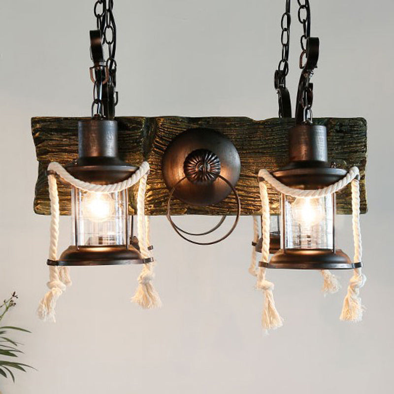 Lantern Clear Glass Chandelier Lamp Industrial 4/6 Heads Restaurant Ceiling Pendant Light in Wood Clearhalo 'Cast Iron' 'Ceiling Lights' 'Chandeliers' 'Industrial Chandeliers' 'Industrial' 'Metal' 'Middle Century Chandeliers' 'Rustic Chandeliers' 'Tiffany' Lighting' 1968913