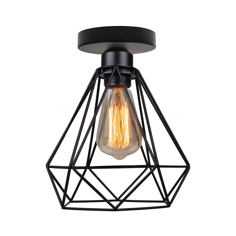 Diamond Bathroom Ceiling Light Fixture Retro Metallic Single Black Semi Flush Mount Lighting Clearhalo 'Ceiling Lights' 'Close To Ceiling Lights' 'Close to ceiling' 'Semi-flushmount' Lighting' 1968948