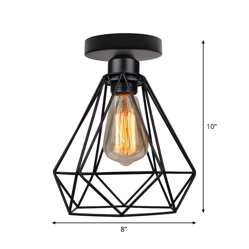 Diamond Bathroom Ceiling Light Fixture Retro Metallic Single Black Semi Flush Mount Lighting Clearhalo 'Ceiling Lights' 'Close To Ceiling Lights' 'Close to ceiling' 'Semi-flushmount' Lighting' 1968950